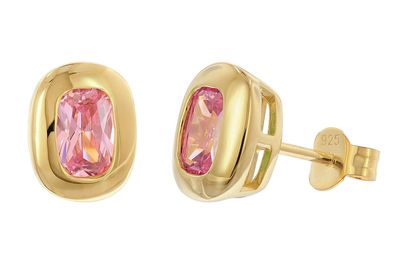 trendor Schmuck Damen-Ohrringe 925 Silber Vergoldet Ohrstecker Zirkonia Pink 21446-0