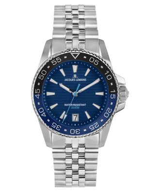 Jacques Lemans Herren-Taucheruhr Liverpool Diver Stahl/Blau 20 bar 1-2205I