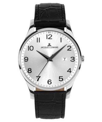 Jacques Lemans Damenuhr London mit Lederband Schwarz 1-2216C
