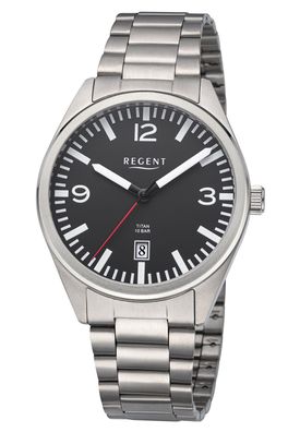 Regent Herren-Armbanduhr Titan 10 Bar Schwarz F-1604
