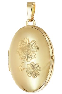 trendor Schmuck Medaillon-Anhänger mit Kleeblatt-Gravur 925 Silber Vergoldet 21565