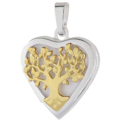 trendor Schmuck Herz-Medaillon Anhänger mit Lebensbaum 925 Silber Bicolor 21566