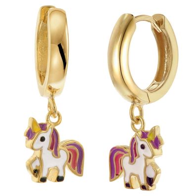 trendor Schmuck Mädchen Creolen mit Einhorn-Einhängern 925 Silber Vergoldet 21618