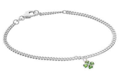 trendor Schmuck Kinderarmband mit grünem Kleeblatt 925 Silber Rhodiniert 21622