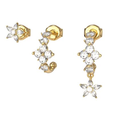 Guess Schmuck Damen-Ohrringe 3er-Set Creolen und Stecker Flowers JUBE06035JWYGT/U