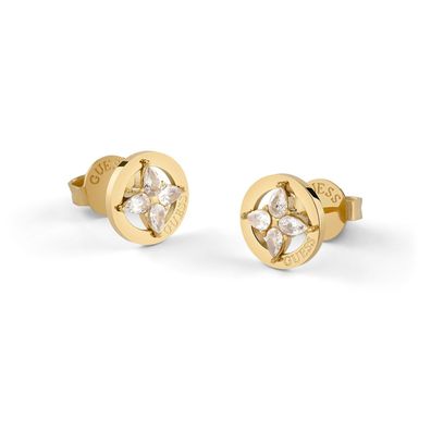 Guess Schmuck Damen-Ohrringe Ohrstecker Flowers Weiß Goldfarben JUBE06040JWYGWHT/U