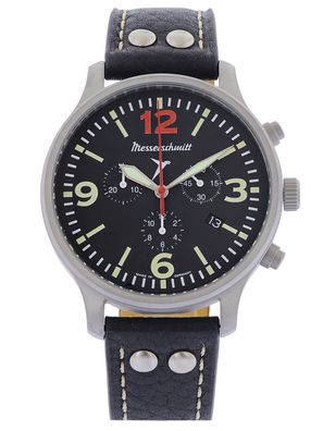 Messerschmitt Herren-Fliegeruhr Chronograph Lederband Schwarz ME-3H205R12-L