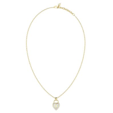 Guess Schmuck Damen-Kette Herz-Schloss Perlmutt Goldfarben JUBN06063JWYGT/U