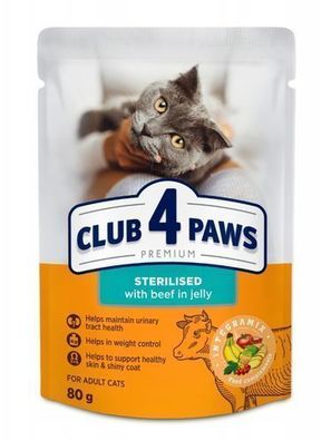 CLUB 4 PAWS KATZE Beutel 80 g „Sterilised“ mit Rindfleisch