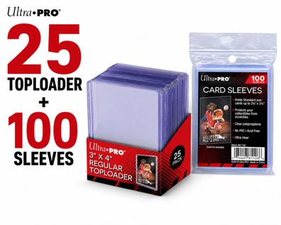 Ultra PRO Bundle 25 Toploader 100 Easy Grip Sleeves TCG Kartenhüllen