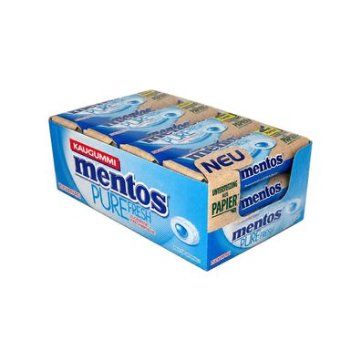 Mentos Pure Fresh Kaugummi Zuckerfrei, Kiste mit 12x 31g Rollen