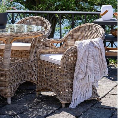 Rattan-Sessel Charlotte Natural Grey mit Sitzkissen Stuhl Armlehnstuhl Rattan