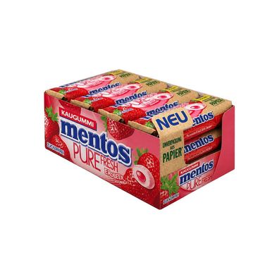 Mentos Pure Fresh Erdbeer Kaugummi 12x 31g Rollen