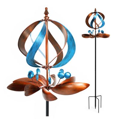 Windrad Comet Metall kupfer/blau für Garten, Terrasse, Balkon