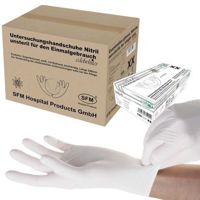 SFM ® Edelwhites : XS Nitrilhandschuhe puderfrei fingertexturiert weiß (1000)
