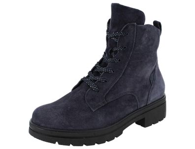 Waldläufer K-Zoe Damen Schnürstiefelette blau Veloursleder