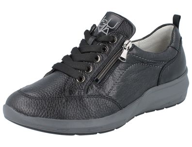 Waldläufer M Tonia Damen Schnürschuhe mit Reißverschluss schwarz Glattleder