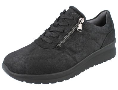 Waldläufer K-Sunny Damen Schnürschuhe schwarz Nubukleder