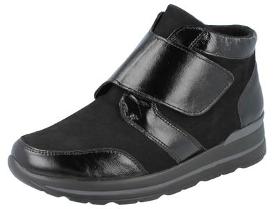 Waldläufer M Sarah Damen Klettstiefelette mit Reißverschluss schwarz Leder