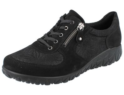 Waldläufer Orthotritt Havy Damen Schnürschuhe schwarz Nubukleder Stretch