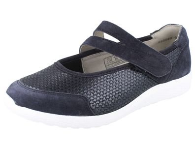 Waldläufer Orthotritt M Ira Damen Spangen Ballerina blau Veloursleder Textil