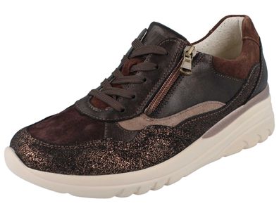 Waldläufer H Carla Damen Schnürhalbschuhe Reißverschluss braun Lederkombination
