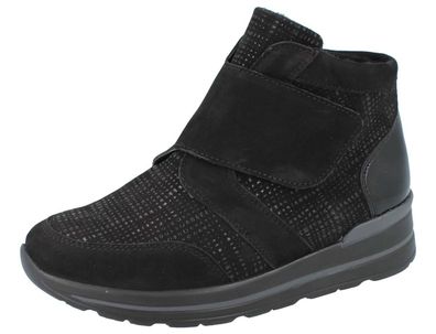 Waldläufer M-Sarah Damen Klettstiefelette schwarz Nubukleder