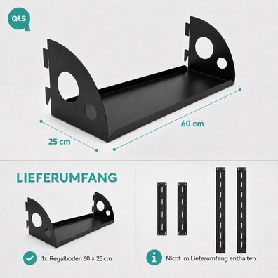QLS Regalboden 60 x 25 cm aus Stahl für modulares Regalsystem Schwarz 11492