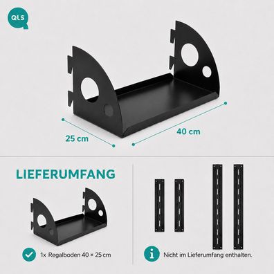QLS Regalboden 40 x 25 cm aus Stahl für modulares Regalsystem Schwarz 11493