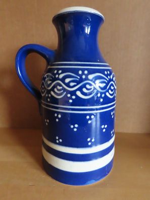 Vase rund Keramik blau weiße Punkte u. Streifen Wellen ca. 20cm H