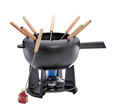 Spring Fondue-Set SAAS-FEE emailliertes Gusseisen 20 cm Schwarz fér 8 Personen