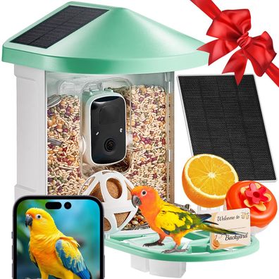 VEVOR Vogelfutterhaus mit Kamera 2K HD KI Vogelerkennung solarbetrieben Grén