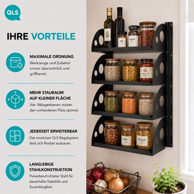 QLS Wandregal Set mit 4 Regalböden 60x25 cm aus Stahl für Garage Keller 11497