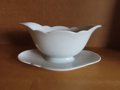 Sauciere Soßen- Schale Soßenkännchen mit festem Teller weiß 00E