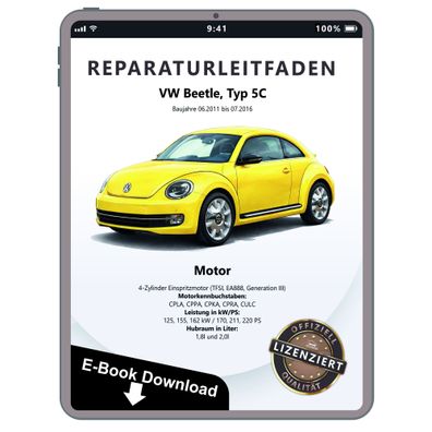 VW Beetle 5C 2011-2016 Benzinmotor 1,8l 2,0l 170-220 PS Reparaturanleitung eBook