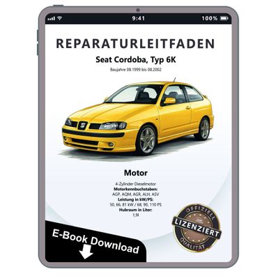 Seat Cordoba 6K 1999-2002 Dieselmotor 1,9l 68-110 PS Reparaturanleitung eBook