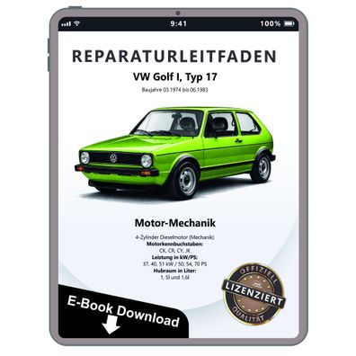 VW Golf 1 17 1974-1983 Dieselmotor Mechanik 50-70 PS Reparaturanleitung eBook