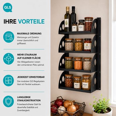 QLS Wandregal Set mit 4 Regalböden 40x25 cm aus Stahl für Garage Keller 11499