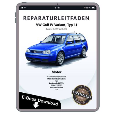 VW Golf 4 Variant 1J 1999-2006 2,0l Benzinmotor 115 PS Reparaturanleitung eBook