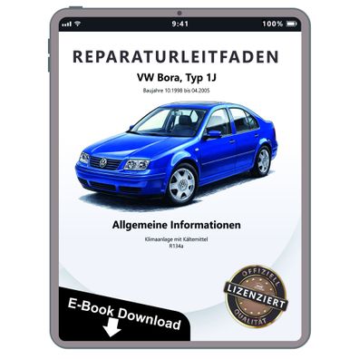 VW Bora 1J 1998-2005 Klimaanlagen mit Kältemittel R134a Reparaturanleitung eBook