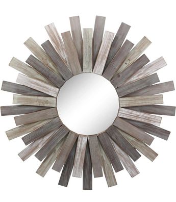 Wandspiegel, Sonnenspiegel, Spiegel mit Vintage Holzrahmen, Durchmesser 79,5 cm