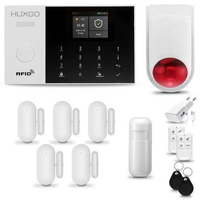 HXA005 Funk Alarmanlage Set fürs Haus WiFi + GSM 2G mit Alarmsirene, 5x Türsensoren