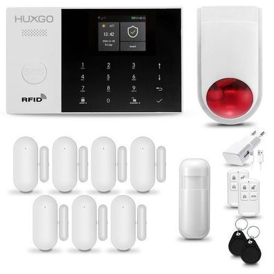 HXA005 Funk Alarmanlage Set fürs Haus WiFi + GSM 2G mit Alarmsirene, 7x Türsensoren