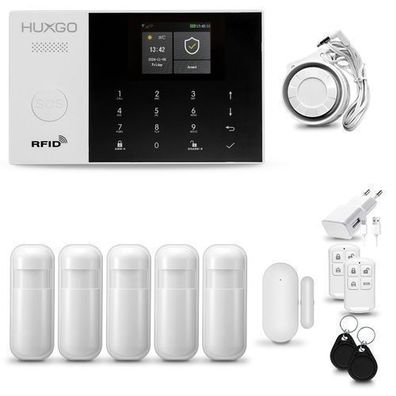 HXA005 Alarmanlage Haus WiFi + GSM 4G LTE mit Sirene, 5x Bewegungsmelder, Tuya Smart