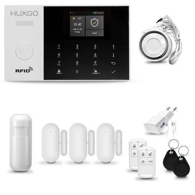 Funk Alarmanlage Set 4G mit Sirene, 1x Bewegungsmelder, 3x Tür- Fenstersensor HXA005