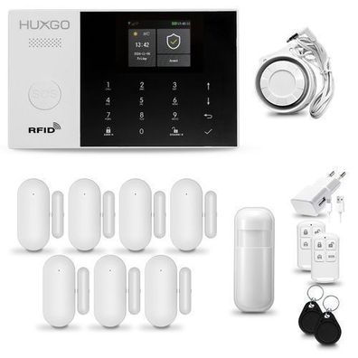 Funk Alarmanlage Set 4G mit Sirene, 1x Bewegungsmelder, 7x Tür- Fenstersensor HXA005