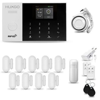 Funk Alarmanlage Set 4G mit Sirene, 1x Bewegungsmelder, 9x Tür- Fenstersensor HXA005