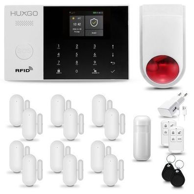 HXA005 Funk Alarmanlage Set fürs Haus WiFi + GSM 4G mit Alarmsirene, 12x Türsensoren
