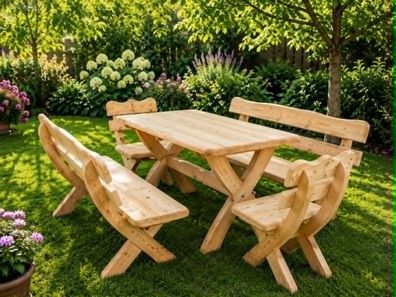 Gartenmöbel 140, Holzgartenmöbel, Tisch 140cm + 2 x Bank + 2 x Stuhl