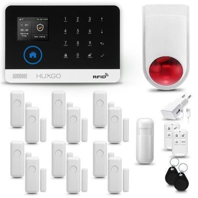 Funk Alarmanlage Set HXA003 WiFi + GSM mit Alarm | Alarm System mit 12x Türsensoren